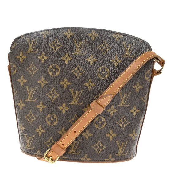 LOUIS VUITTON Logo Drouot Shoulder Bag Monogram Leather Brown M51290 68EF062 - Picture 1 of 16
